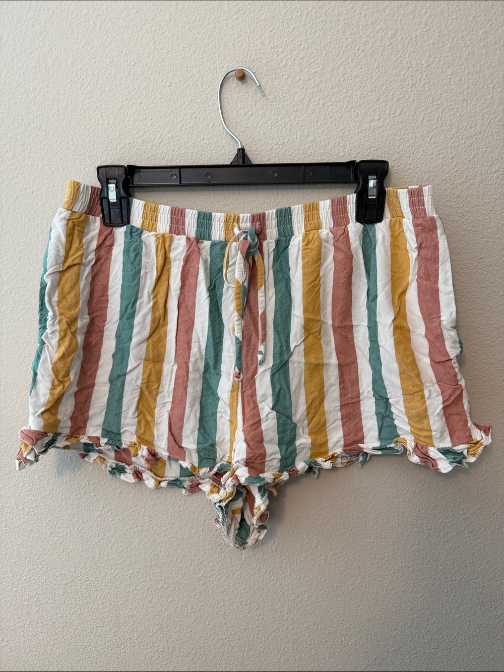 American Eagle Outfitters Multi-Stripe High-Waist Ruffle Drawstring Shorts